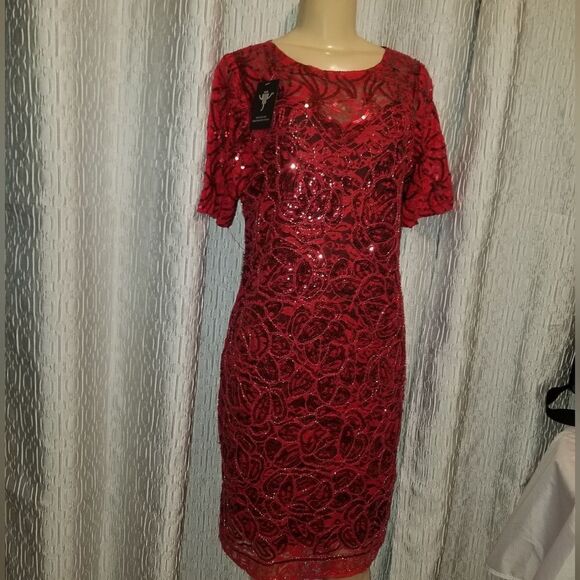 VIJIV+vintage 1920s sequined flapper dress +red new Large - Picture 6 of 16